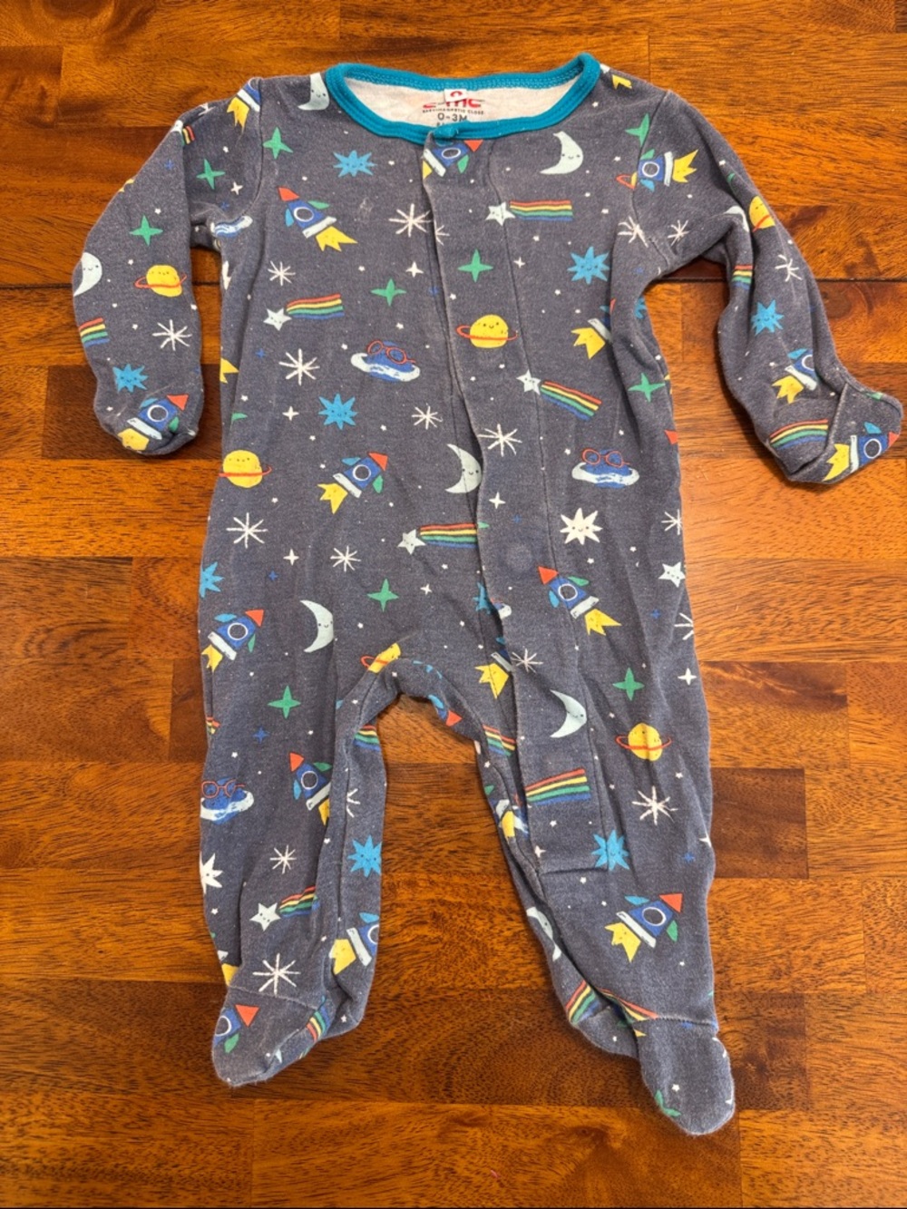 E=MC Easy Magnetic Close Space Print Footed One-Piece Pajama - Navy
